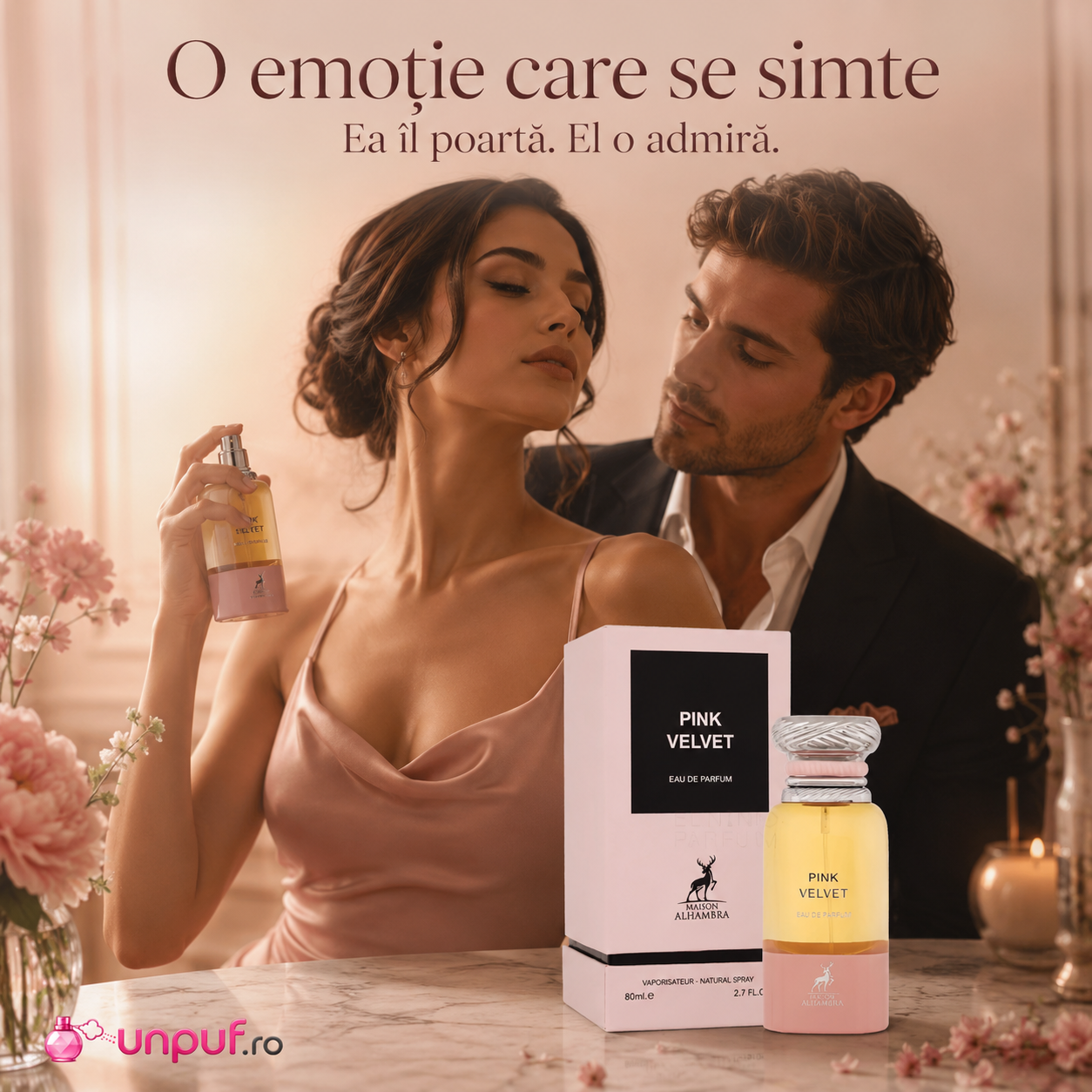 Acorduri principale Maison Alhambra Pink Velvet, trandafir, paciuli, vanilie, șofran, boabe de tonka și note lemnoase